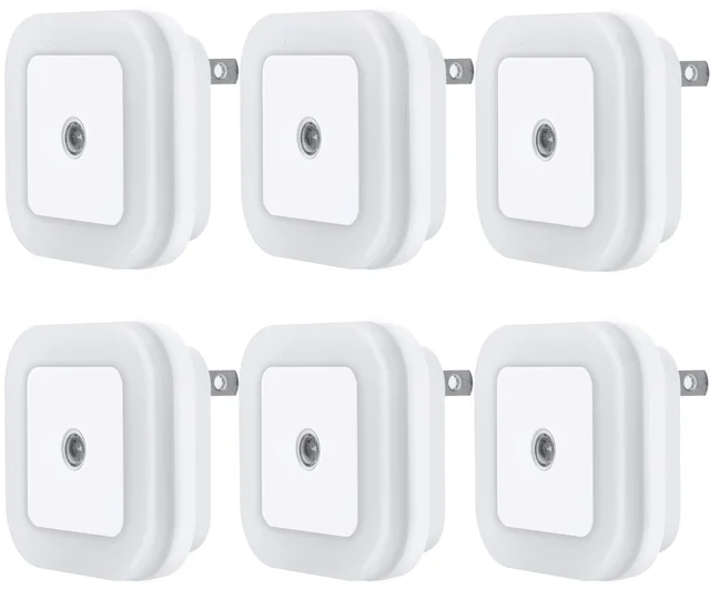 Six white square Uigos plug-in night lights