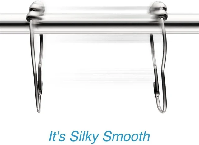 Close-up of the ring rollers resting on a shower rod