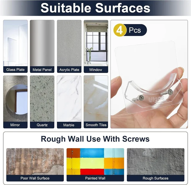Surface compatibility examples for the adhesive rod holders